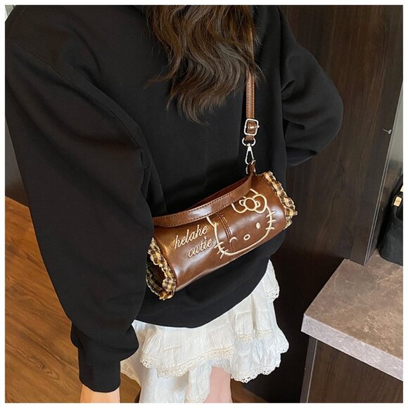 Y2K Kitty Embroidered Barrel Crossbody Bag - Picture 4 of 6